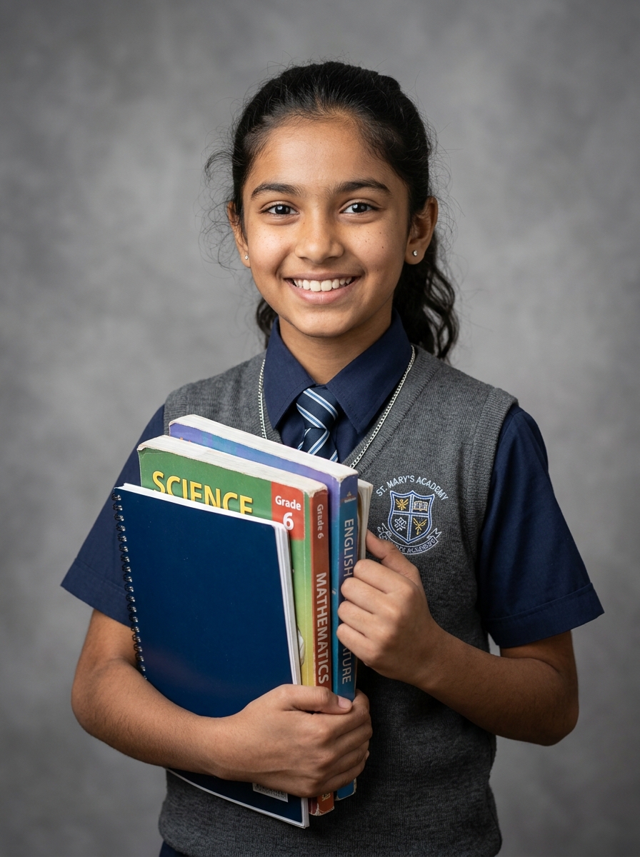 Student girl holding science and math books