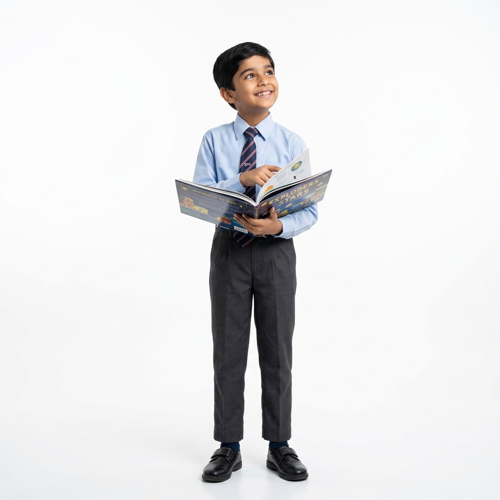 Middle school student reading book